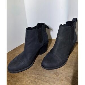 Toms Everly Women's Ankle Boot 6.5 Black Leather Block Heel